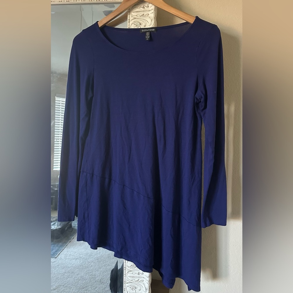 Eileen Fisher Asymmetric Women's Deep Blue Long Sleeve Tee